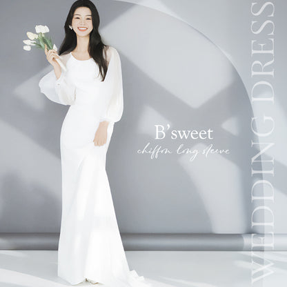 ロングスリーブシフォンドレス　スレンダーライン