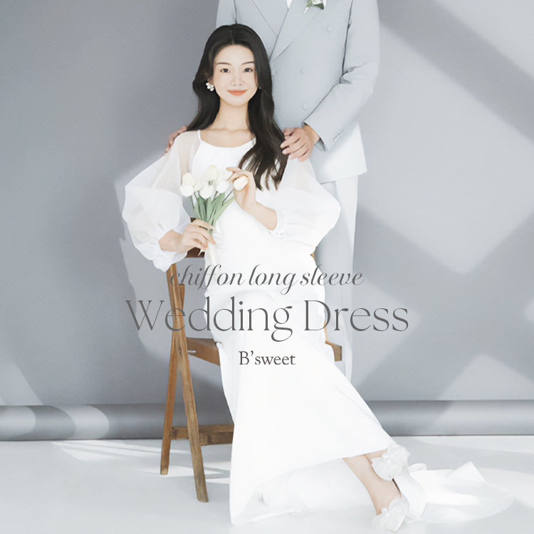 ロングスリーブシフォンドレス　スレンダーライン