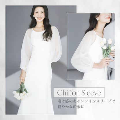 ロングスリーブシフォンドレス　スレンダーライン