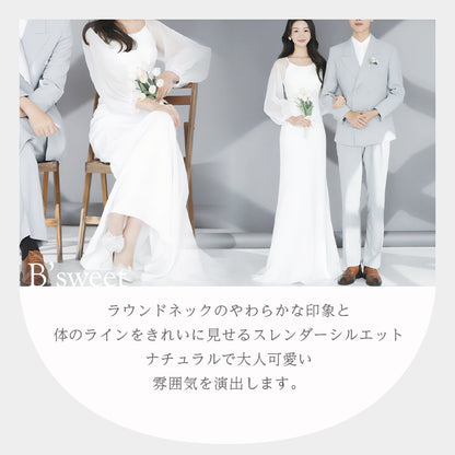 ロングスリーブシフォンドレス　スレンダーライン