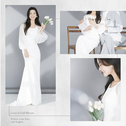 ロングスリーブシフォンドレス　スレンダーライン