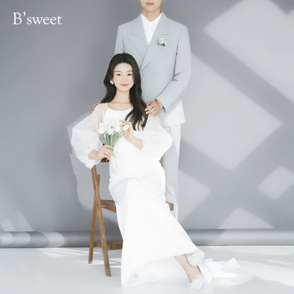 ロングスリーブシフォンドレス　スレンダーライン