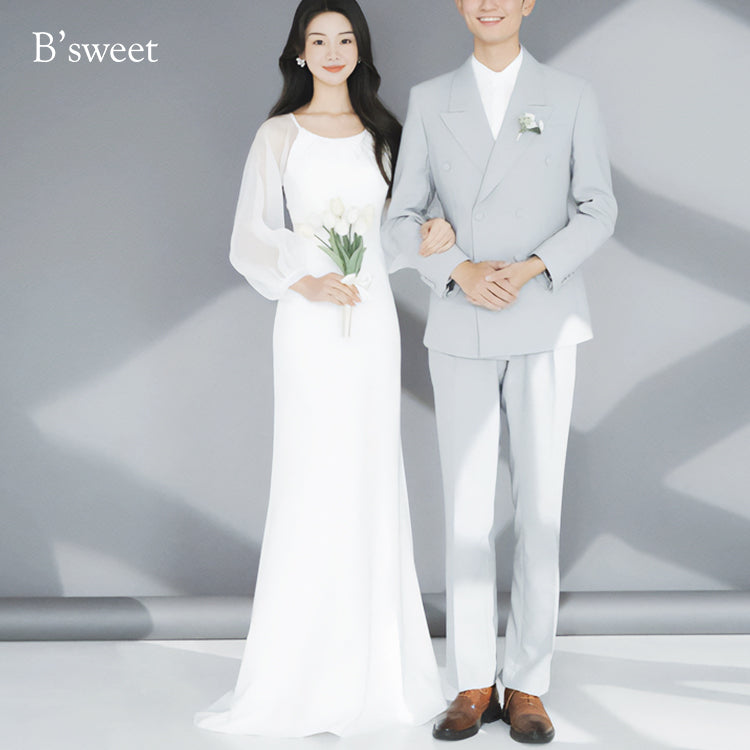 ロングスリーブシフォンドレス　スレンダーライン