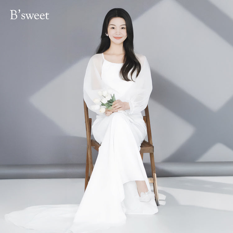 【wd724yj】ロングスリーブシフォンドレス　スレンダーライン