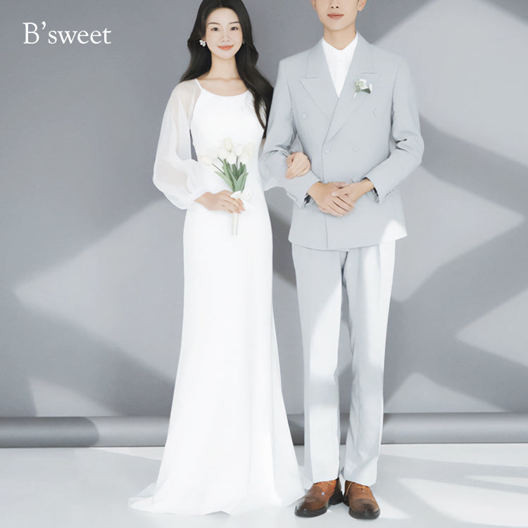 ロングスリーブシフォンドレス　スレンダーライン