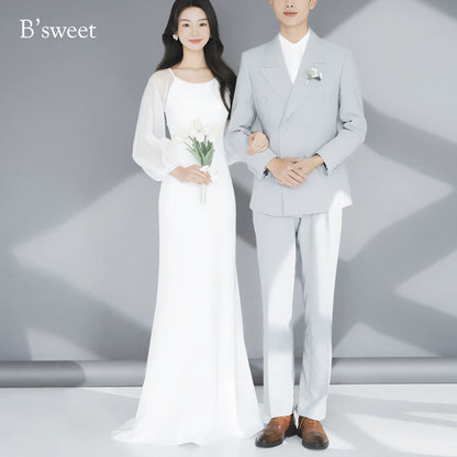 【wd724yj】ロングスリーブシフォンドレス　スレンダーライン