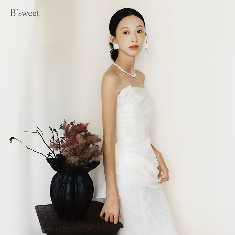 デザインビスチェロングトレーンドレス　スレンダーライン