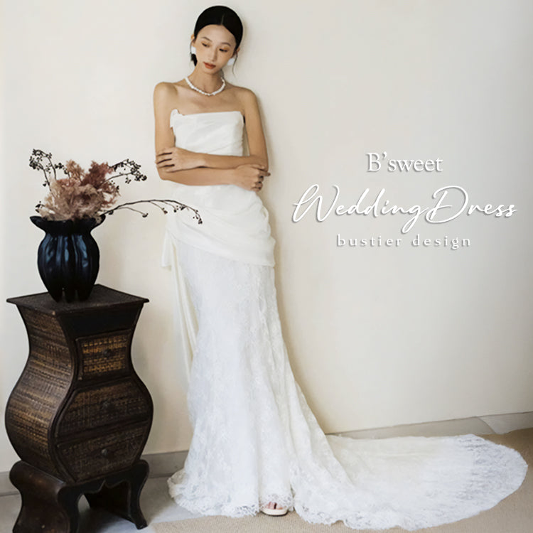 デザインビスチェロングトレーンドレス　スレンダーライン