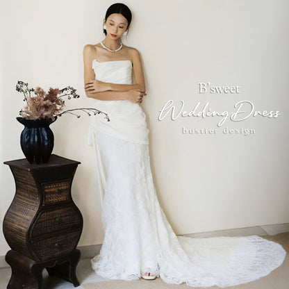 デザインビスチェロングトレーンドレス　スレンダーライン