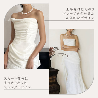 デザインビスチェロングトレーンドレス　スレンダーライン