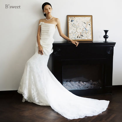 デザインビスチェロングトレーンドレス　スレンダーライン