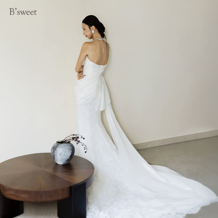 デザインビスチェロングトレーンドレス　スレンダーライン