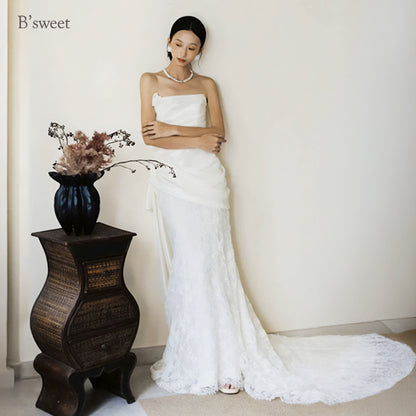 デザインビスチェロングトレーンドレス　スレンダーライン