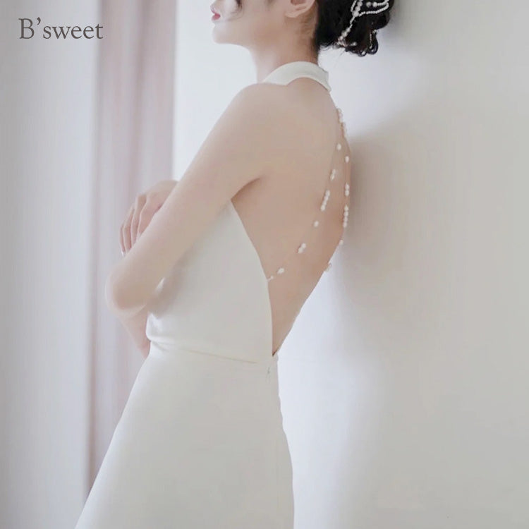 【wd726as】アメリカンスリーブバックパールドレス　スレンダーライン