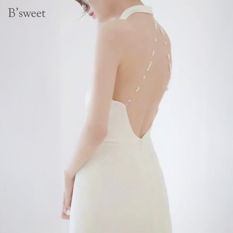 【wd726as】アメリカンスリーブバックパールドレス　スレンダーライン