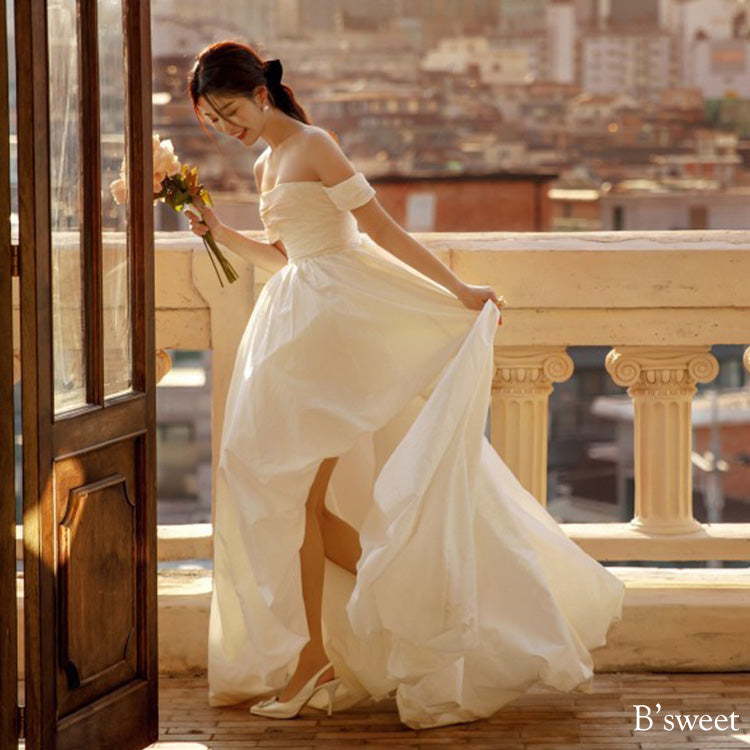 【wd728as】オフショルフィッシュテールバルーンドレス  Aライン