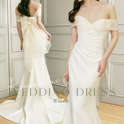 【wd729as】バックリボンオフショルダードレス　マーメイドライン