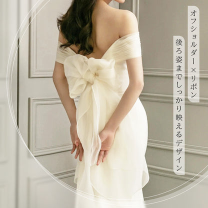 【wd729as】バックリボンオフショルダードレス　マーメイドライン