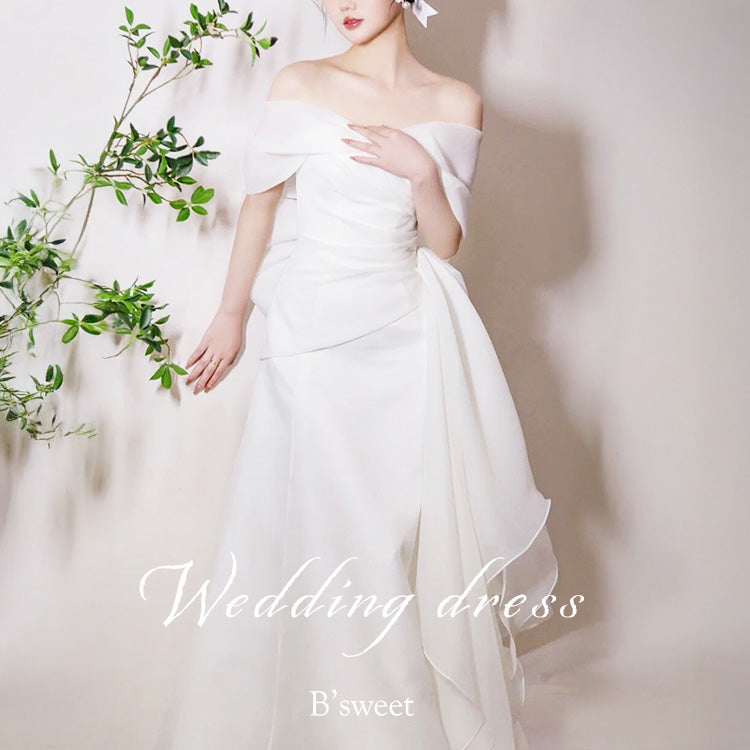 【wd730as】シフォンオフショルダーデザインドレス　スレンダーライン