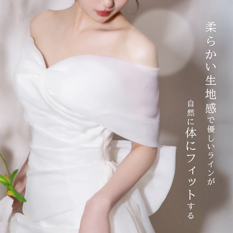 【wd730as】シフォンオフショルダーデザインドレス　スレンダーライン