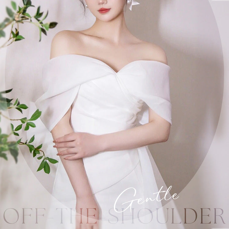 【wd730as】シフォンオフショルダーデザインドレス　スレンダーライン