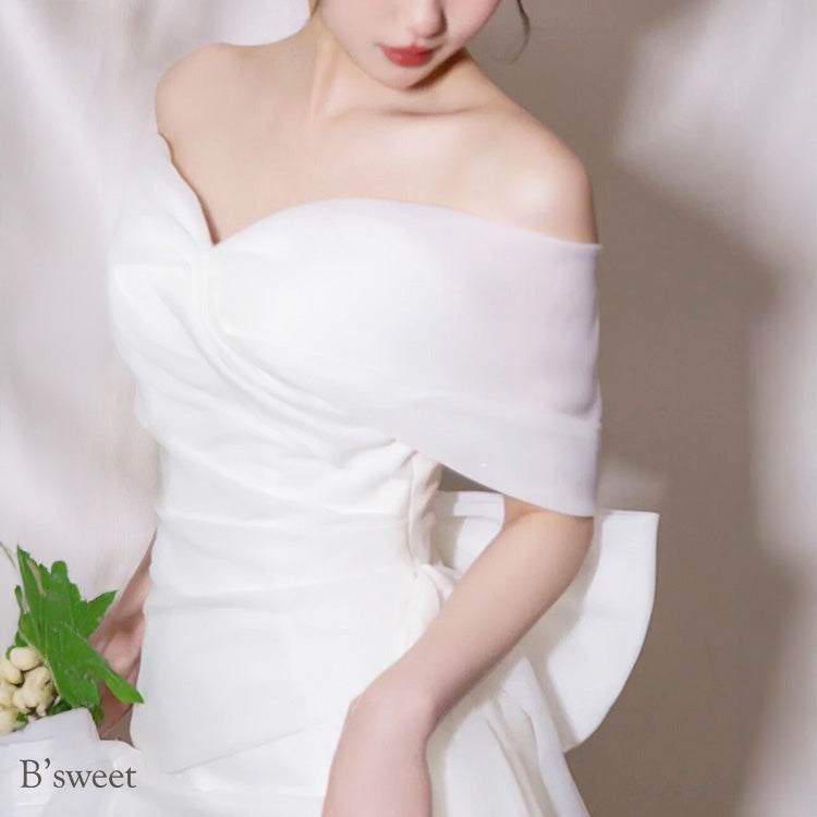 【wd730as】シフォンオフショルダーデザインドレス　スレンダーライン