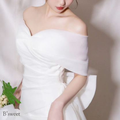 【wd730as】シフォンオフショルダーデザインドレス　スレンダーライン