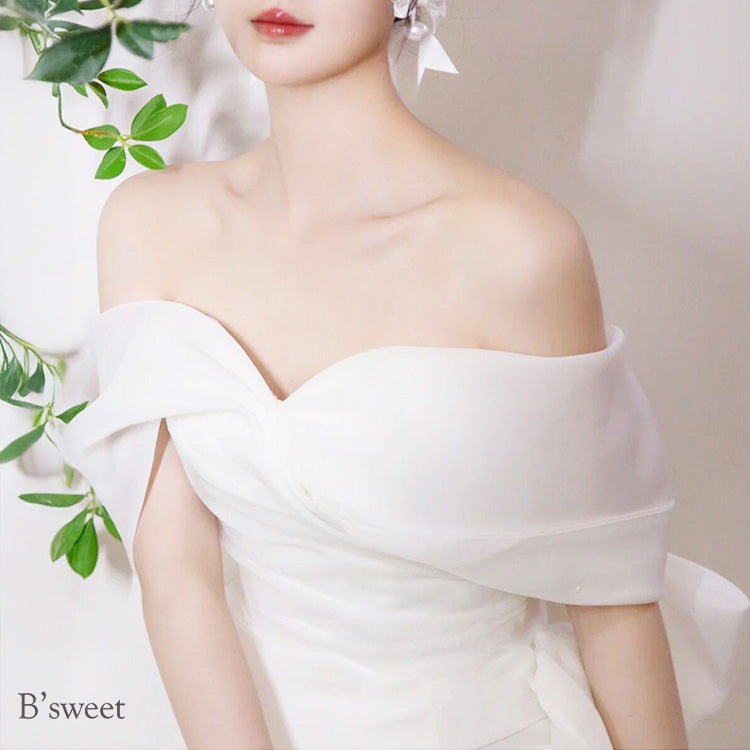 【wd730as】シフォンオフショルダーデザインドレス　スレンダーライン