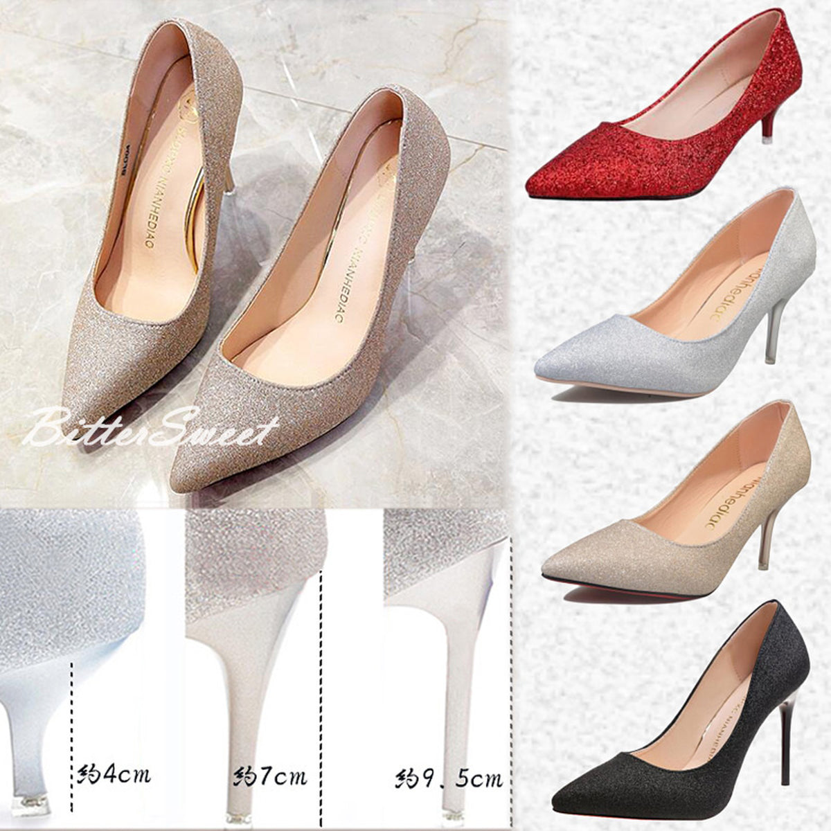 【sho1】キラキラグリッターパンプス【ヒールの高さ：4cm/7cm/9.5cm】