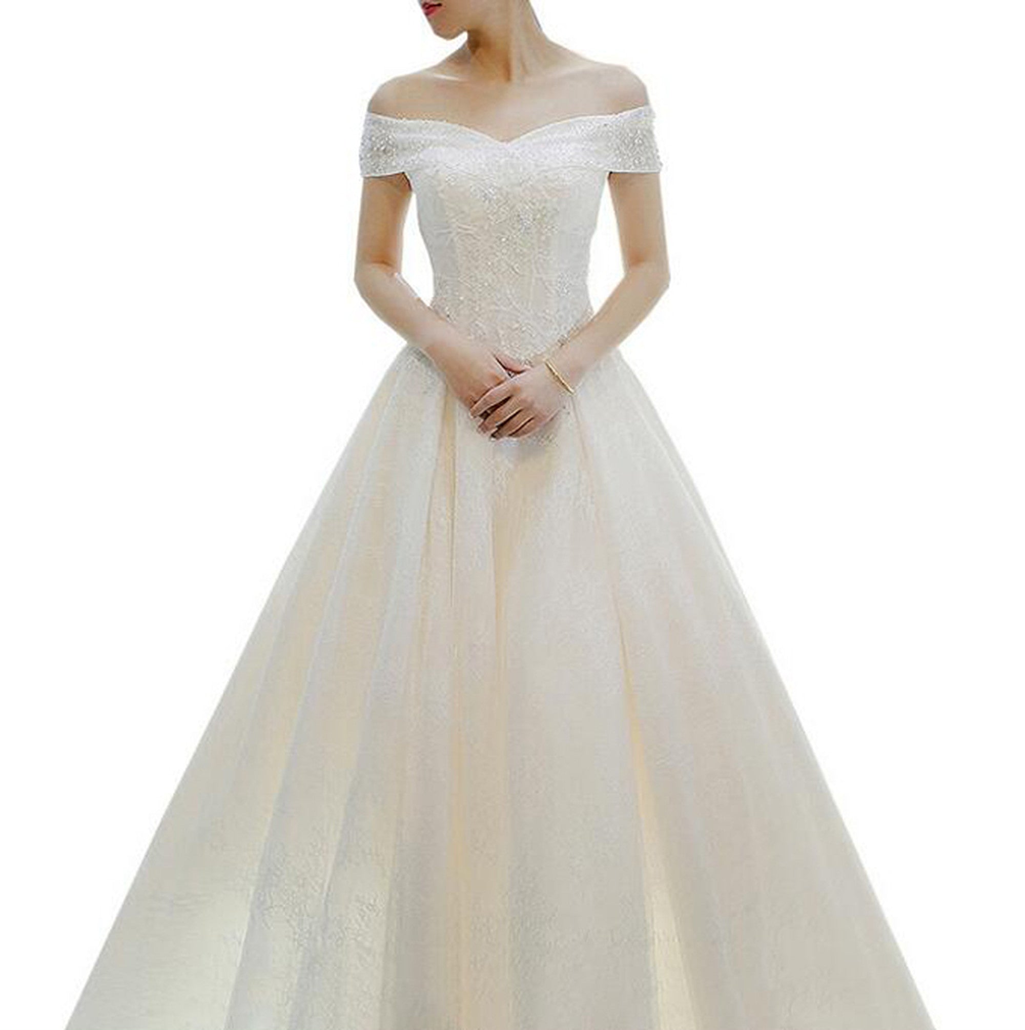【wd399af】スパンコールレースオフショルプリンセスドレス　プリンセスライン