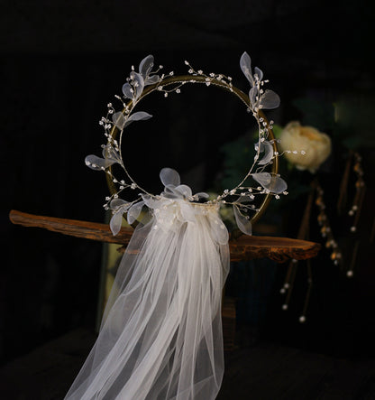 【ts200jd】【髪飾り付きのミドルベール】結婚式 ベール 1層 ウェディングベール Wedding Veil ウエディングベール 髪飾り レース【ベールの丈は約56cm】