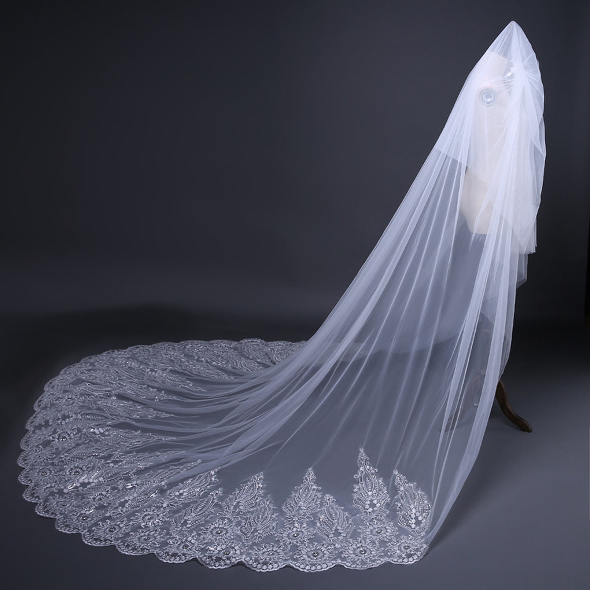 【ts14qq】クリスタルサンフラワーロングベール　２カラー　コーム付き【長さ：上段60cm/下段290cm×幅：300cm】