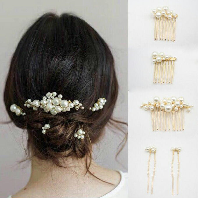 【ac129jd】パールパーツヘアアクセサリー　5点セット