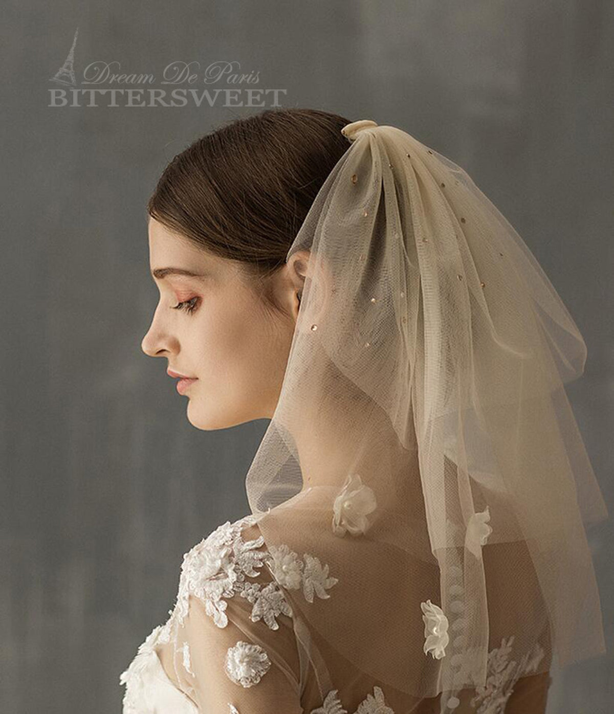 【ts93jd】ミニベール ベール 結婚式 ウェディングベール コーム付き ウエディングベール デザインベール レース シャンパンミニベール♪可愛さいっぱいで彩る☆彡【写真色(シャンパン)】