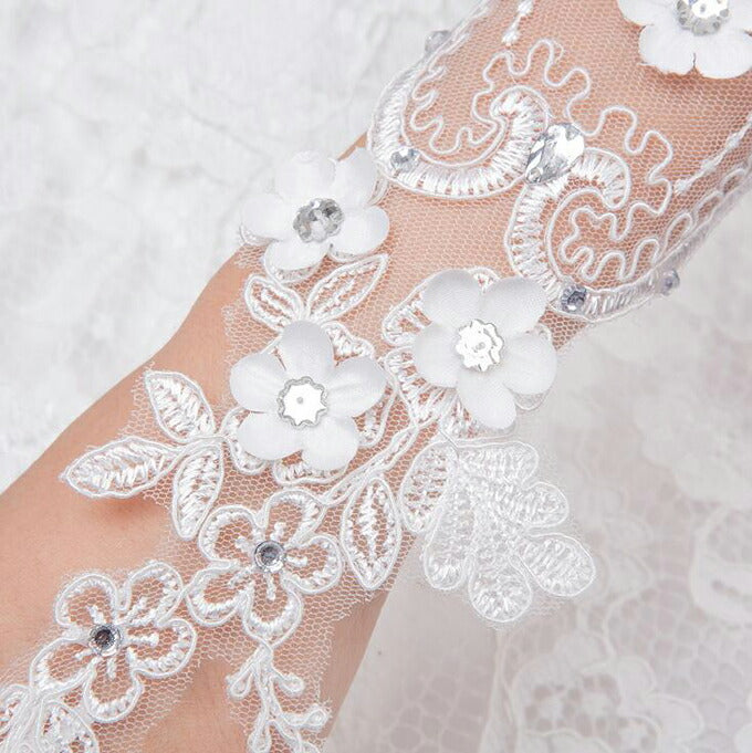 【gvl28yh】フラワー刺繍フィンガーレスグローブ　ミドル