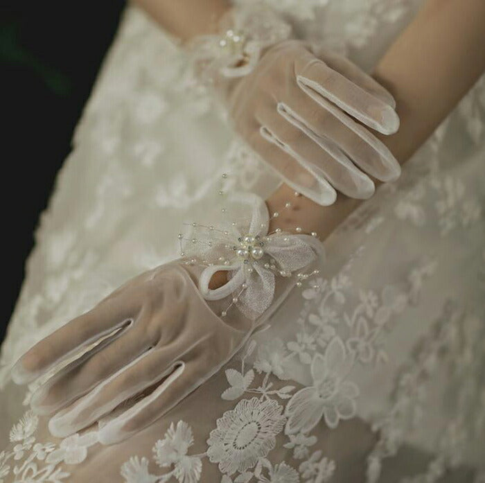 【gvs42yh】【即納】【ショートグローブ】ウェディンググローブ Wedding Gloves ウエディンググローブ パール飾り 写真色(オフホワイト) ウェディング小物 ブライダル小物