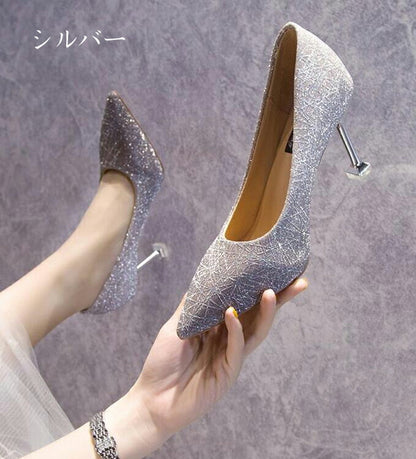 【sho79xx】ウェディング パンプス Wedding Shoes 結婚式 キラキラ 美脚パンプス レディースシューズ/ウエディングシューズ/パーティーパンプス/レディース靴/ハイヒール【シルバー/シャンパン】【22cm〜24.5cm】【ヒールの高さ：5cm・8cm】