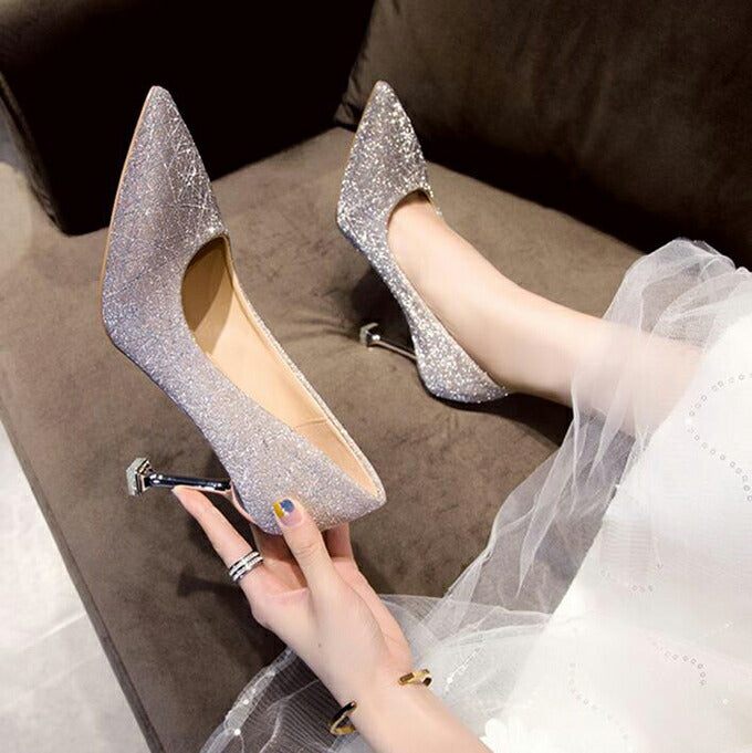 【sho79xx】ウェディング パンプス Wedding Shoes 結婚式 キラキラ 美脚パンプス  レディースシューズ/ウエディングシューズ/パーティーパンプス/レディース靴/ハイヒール【シルバー/シャンパン】【22cm〜24.5cm】【ヒールの高さ：5cm・8cm】