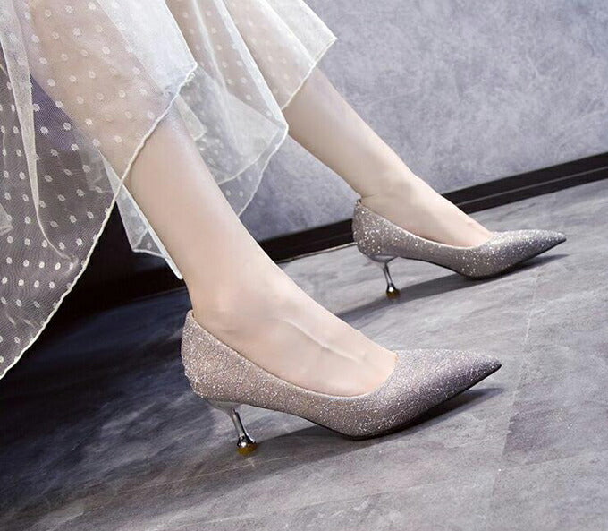 【sho79xx】ウェディング パンプス Wedding Shoes 結婚式 キラキラ 美脚パンプス レディースシューズ/ウエディングシューズ/パーティーパンプス/レディース靴/ハイヒール【シルバー/シャンパン】【22cm〜24.5cm】【ヒールの高さ：5cm・8cm】