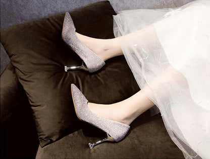 【sho79xx】ウェディング パンプス Wedding Shoes 結婚式 キラキラ 美脚パンプス レディースシューズ/ウエディングシューズ/パーティーパンプス/レディース靴/ハイヒール【シルバー/シャンパン】【22cm〜24.5cm】【ヒールの高さ：5cm・8cm】