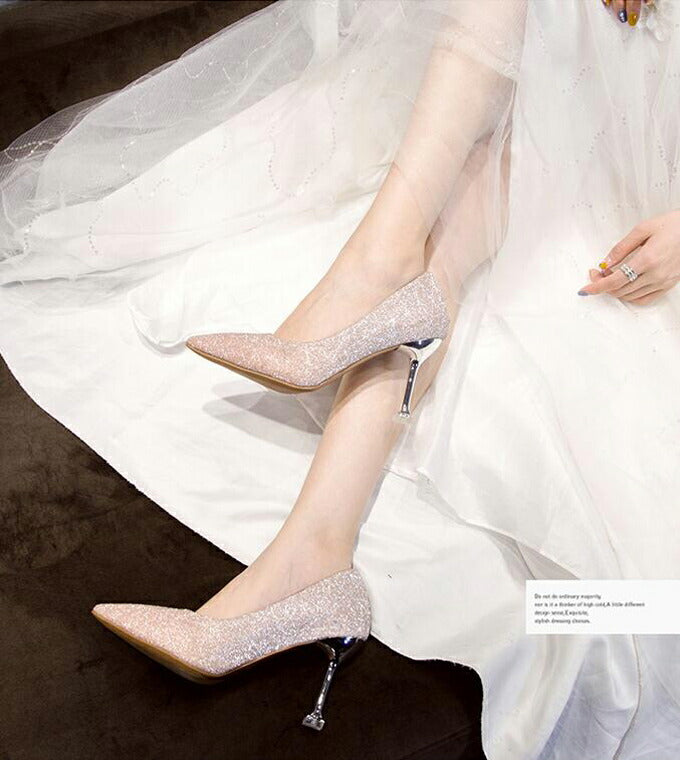 【sho79xx】ウェディング パンプス Wedding Shoes 結婚式 キラキラ 美脚パンプス レディースシューズ/ウエディングシューズ/パーティーパンプス/レディース靴/ハイヒール【シルバー/シャンパン】【22cm〜24.5cm】【ヒールの高さ：5cm・8cm】