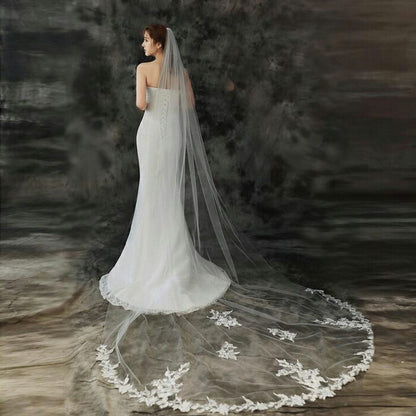 【ts138qq】ウエディングベール 【ロング・1層・コーム付き】【幅は約1.5m・長さは約3m】結婚式 Wedding Veil ウェディングベール 写真色(オフホワイト)