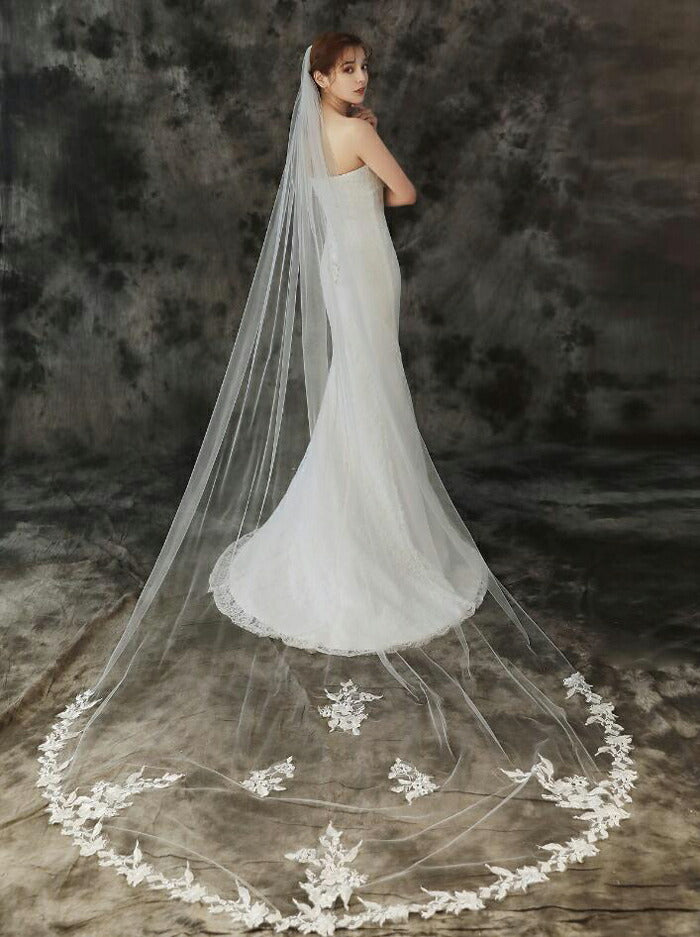 【ts138qq】ウエディングベール 【ロング・1層・コーム付き】【幅は約1.5m・長さは約3m】結婚式 Wedding Veil ウェディングベール 写真色(オフホワイト)