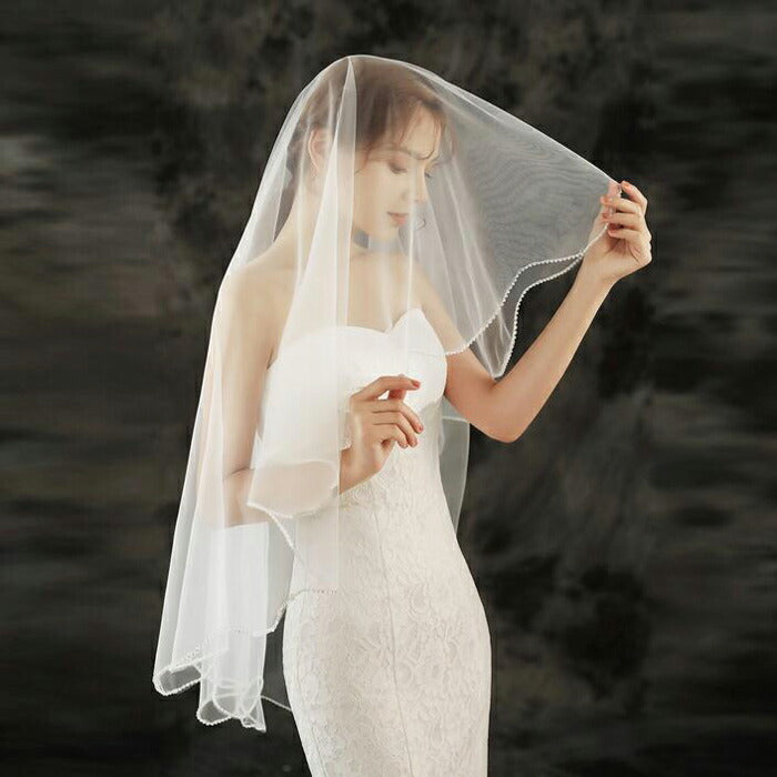 【ts144qq】ウエディング ベール【ミドル・1層・コームなし】【幅は約1.5m・長さは約1.5m】結婚式 Wedding Veil ウェディングベール 写真色(オフホワイト)・ホワイト
