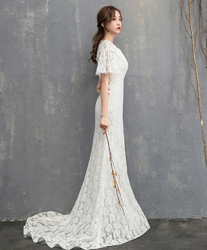 wd22f】ハーフスリーブ総レースマーメイドドレス – ドレスショップ通販