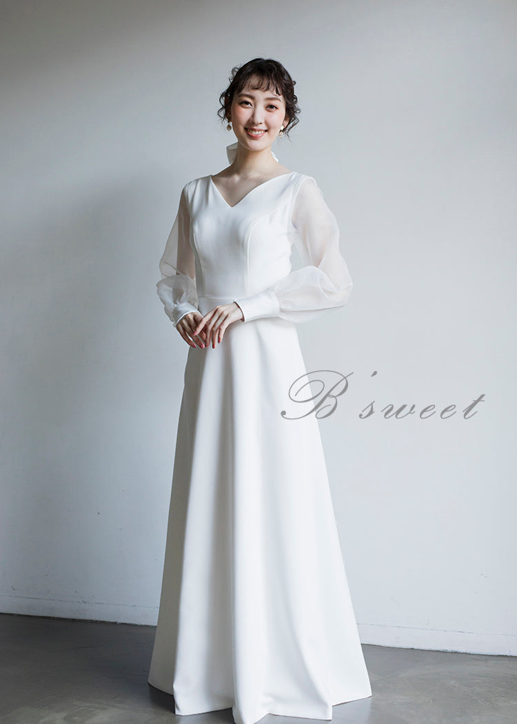 wd253jx】ロングスリーブシアーVネックスレンダードレス パッドなし