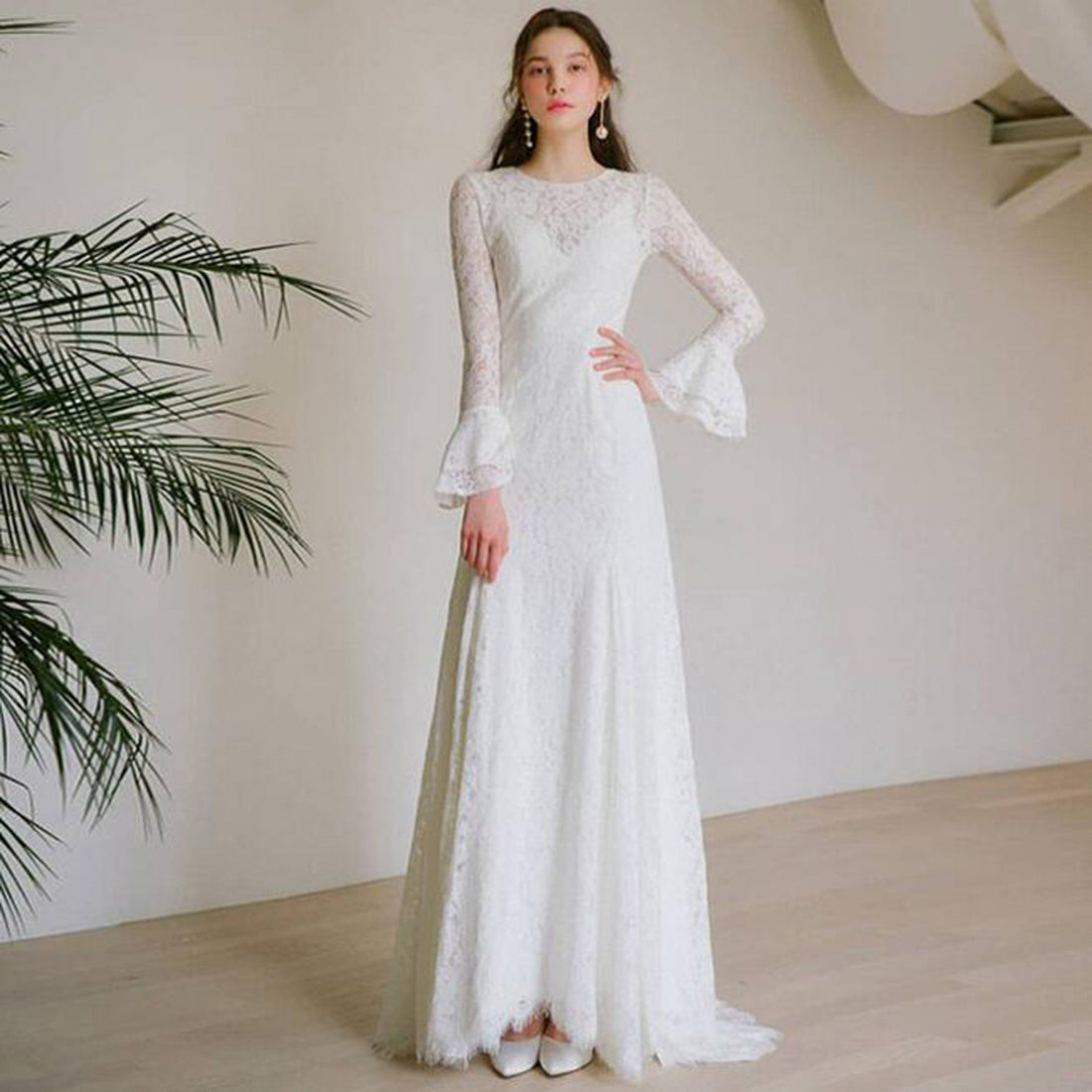 【wd302ls】フレアカフス総レースAラインドレス　Aライン