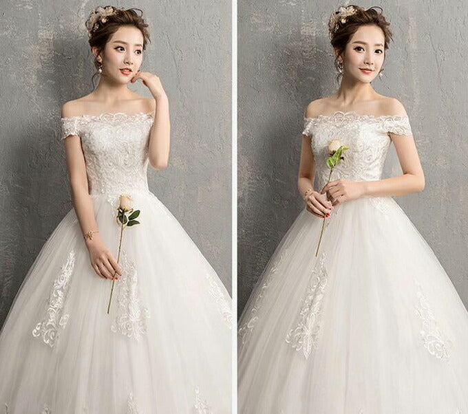 wd396af】オフショルダーチュールボリュームドレス プリンセスライン