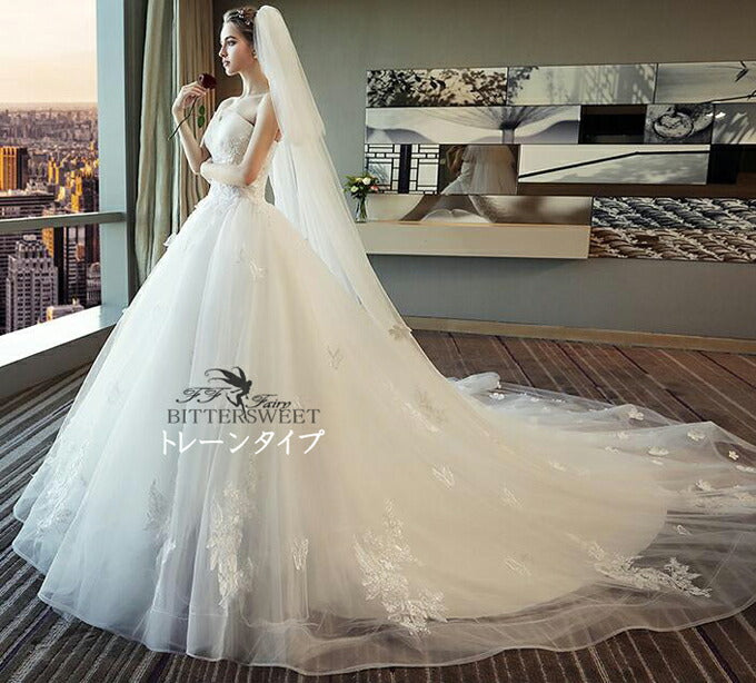 wd398af】バタフライホースヘアトレーンドレス プリンセスライン