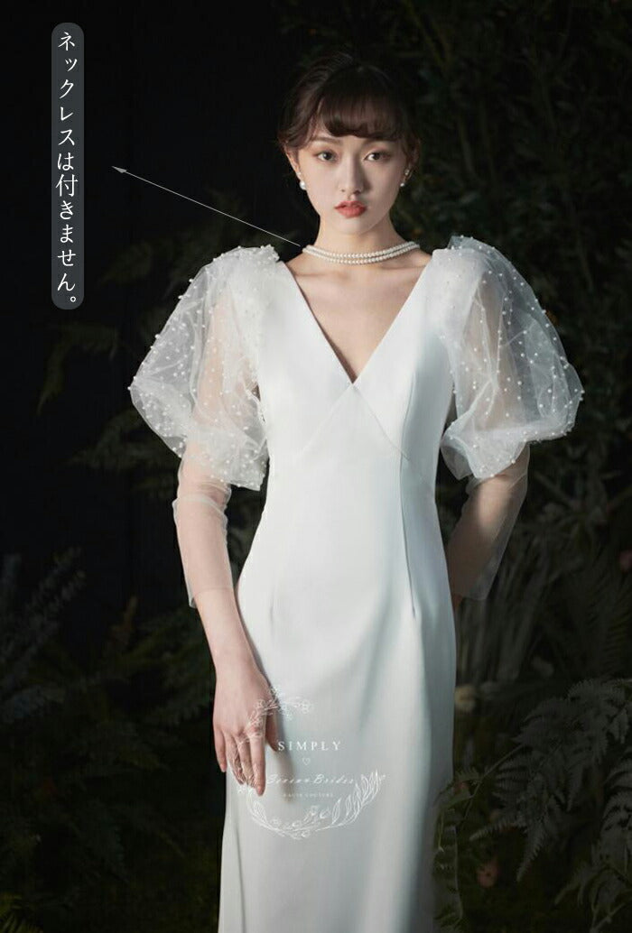 【wd532ma】 ウエディングドレス ウェディングドレス マーメイドライン Vネック wedding dress ファスナータイプ トレーンドレス オーダーメイド可能 袖あり 前撮り 後撮り 披露宴 結婚式 演奏会 発表会 海外挙式ドレス【S-XL】